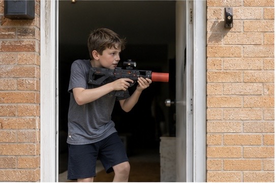 Child playing mobile laser tag at a kids birthday party in Cornwall